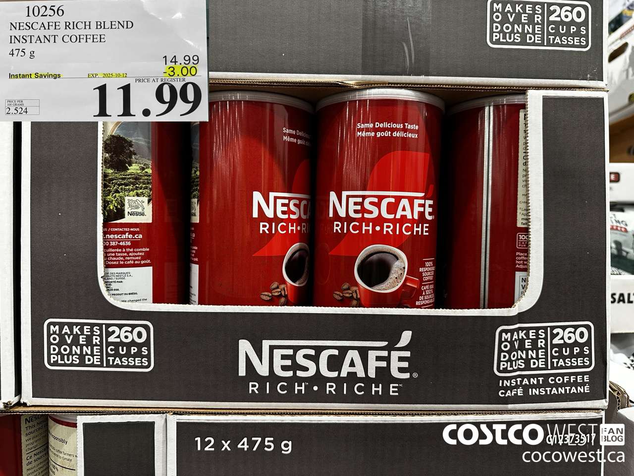 10256 NESCAFE RICH BLEND INSTANT COFFEE 475G ($3.00 INSTANT SAVINGS EXPIRES ON 2025-10-12) $11.99