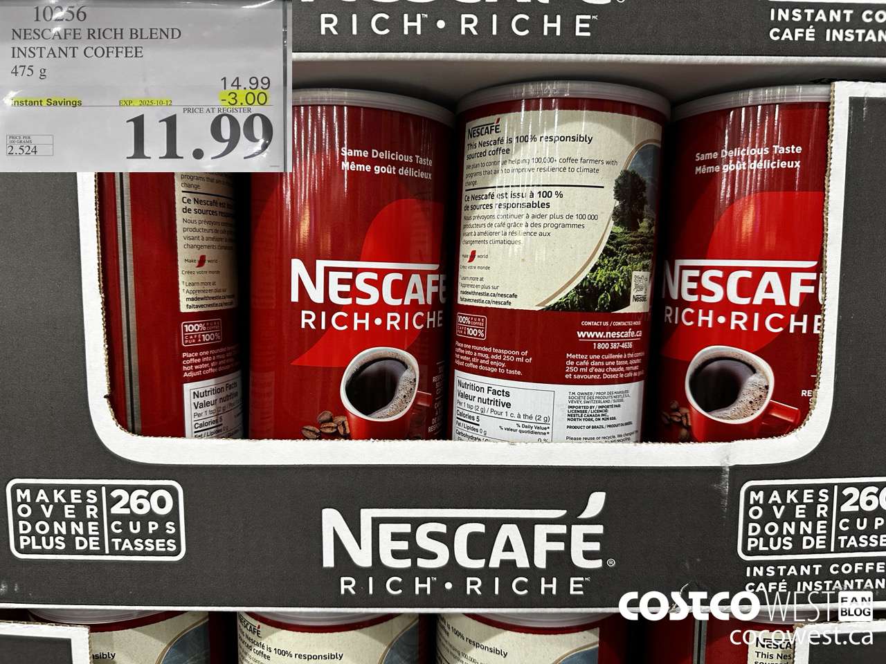 10256 NESCAFE RICH BLEND INSTANT COFFEE 475G ($3.00 INSTANT SAVINGS EXPIRES ON 2025-10-12) $11.99