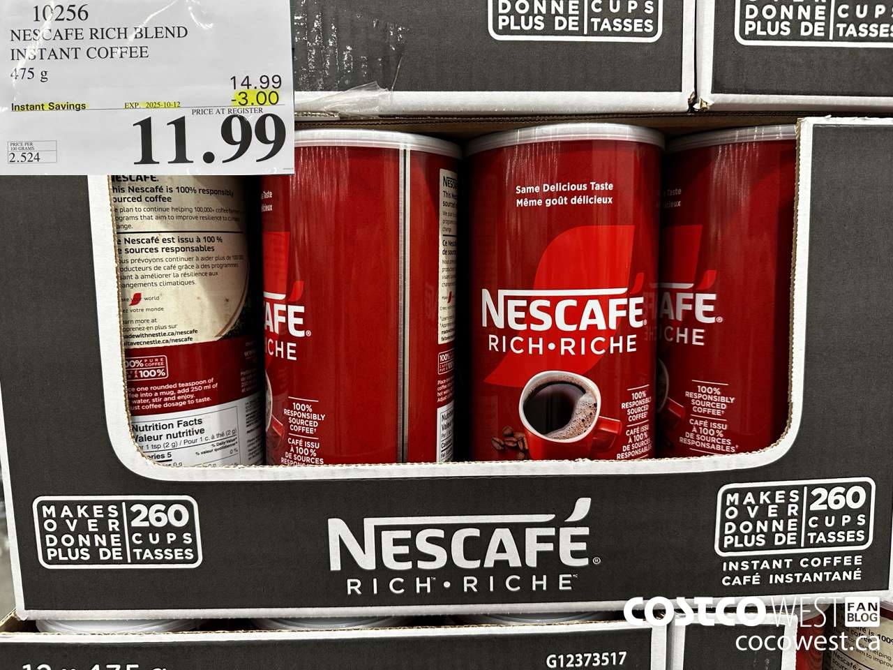 10256 NESCAFE RICH BLEND INSTANT COFFEE 475G ($3.00 INSTANT SAVINGS EXPIRES ON 2025-10-12) $11.99