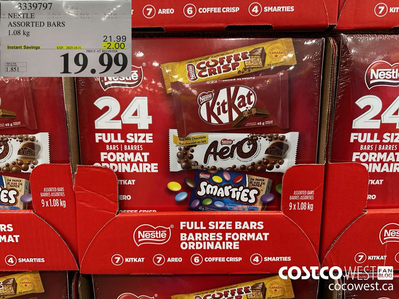 3339797 NESTLE ASSORTED BARS 1.08KG ($2.00 INSTANT SAVINGS EXPIRES ON 2025-10-31) $19.99