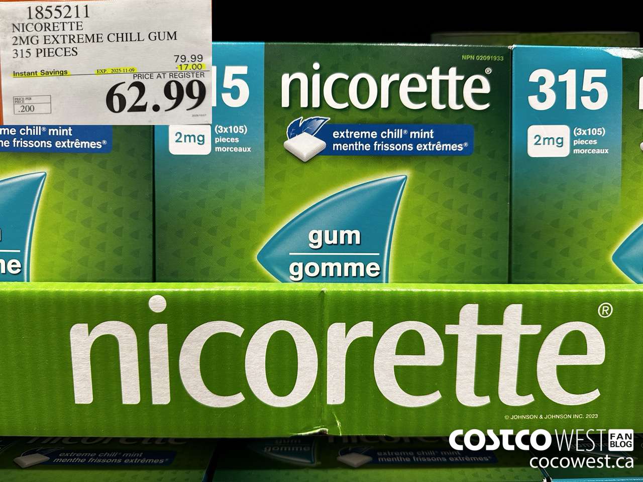 1855211 NICORETTE 2MG EXTREME CHILL GUM 315 PIECES ($17.00 INSTANT SAVINGS EXPIRES ON 2025-11-09) $62.99