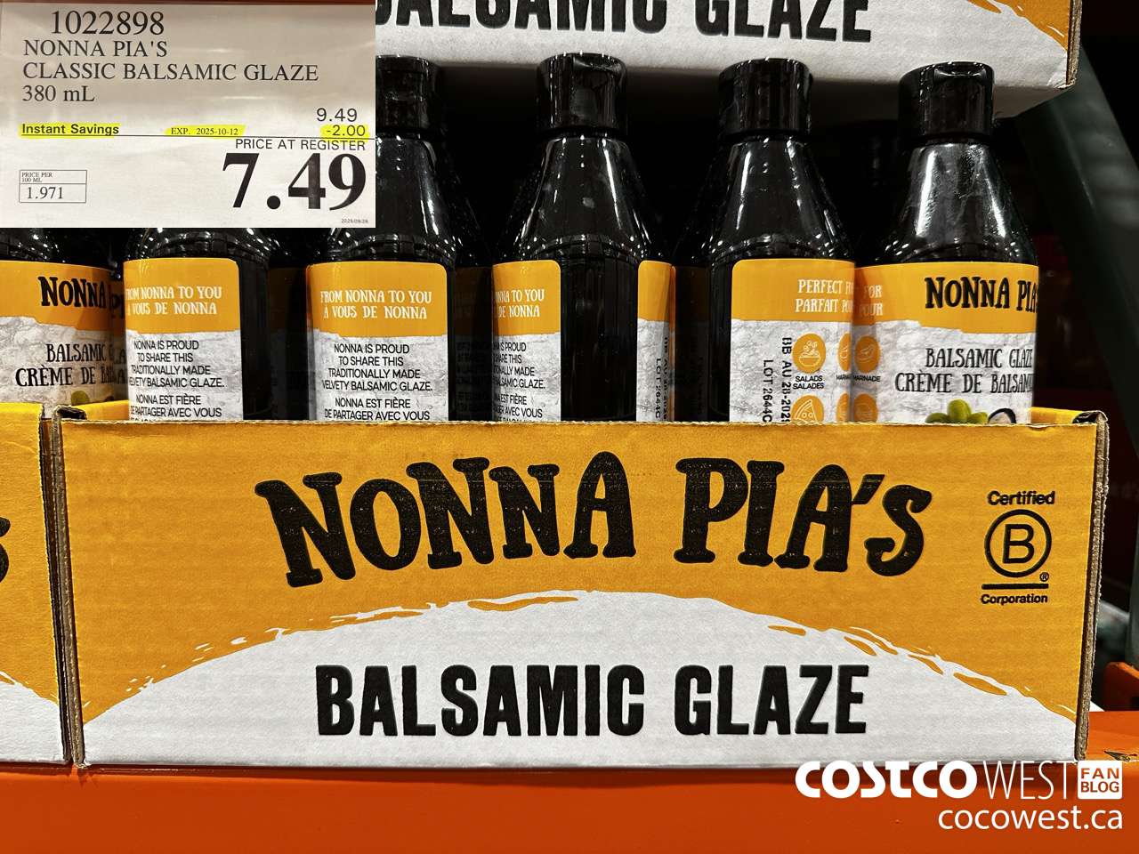 1022898 NONNA PIA'S GOURMET BALSAMIC REDUCTION 380 ML ($2.00 INSTANT SAVINGS EXPIRES ON 2025-10-12) $7.49