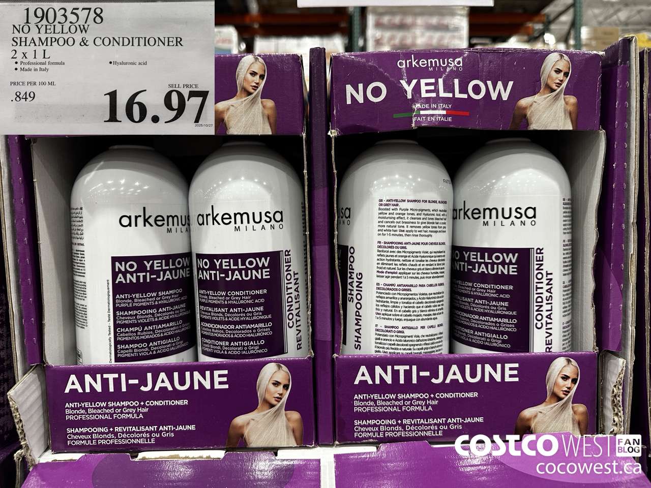 1903578 NO YELLOW SHAMPOO & CONDITIONER 2 X 1L $16.97