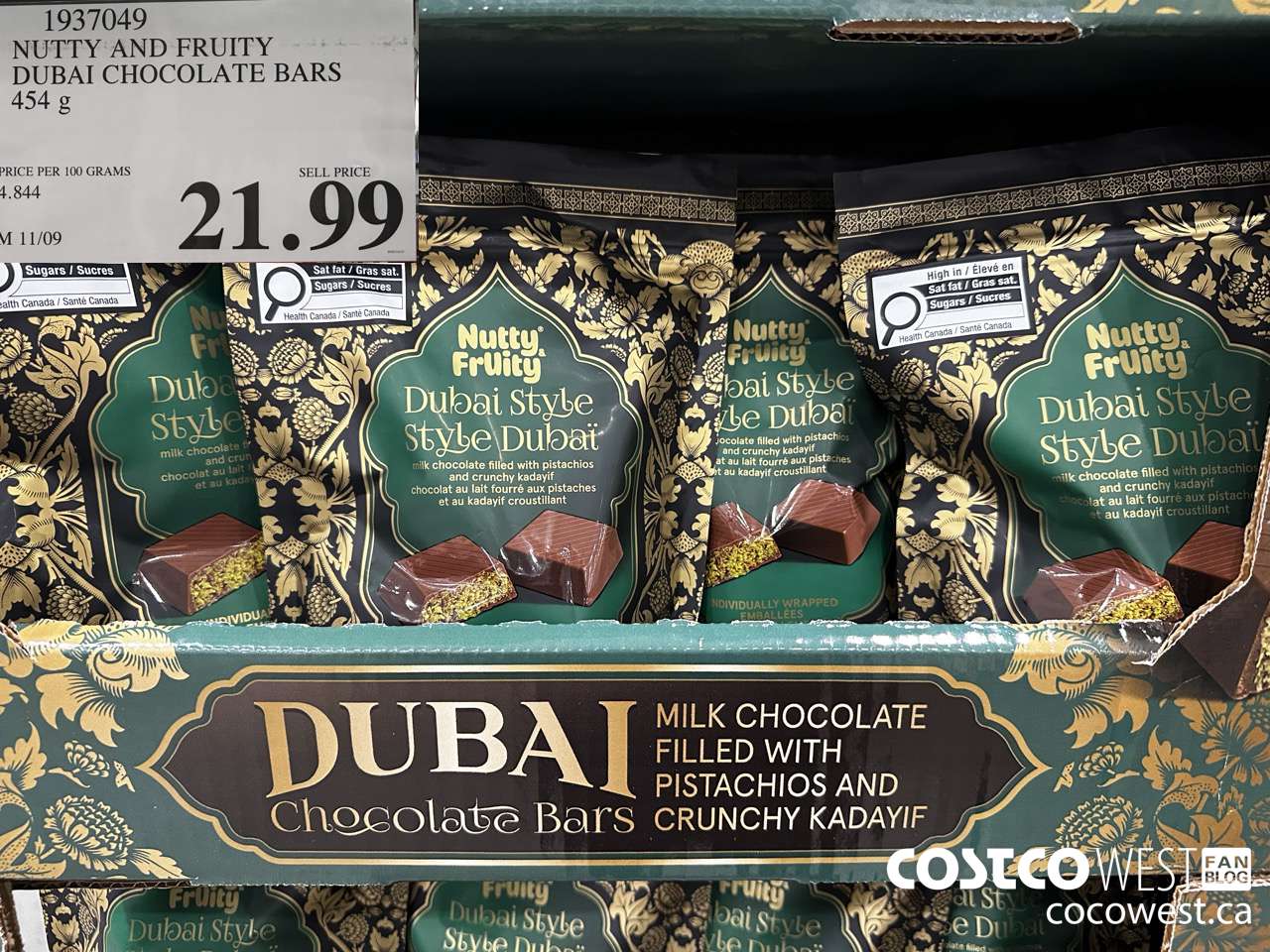 1937049 NUTTY AND FRUITY DUBAI CHOCOLATE BARS 454G $21.99