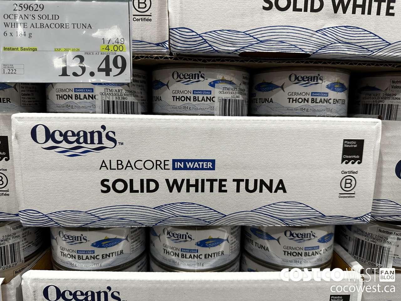 259629 OCEAN'S SOLID WHITE ALBACORE TUNA 6 X 184 G ($4.00 INSTANT SAVINGS EXPIRES ON 2025-10-26) $13.49