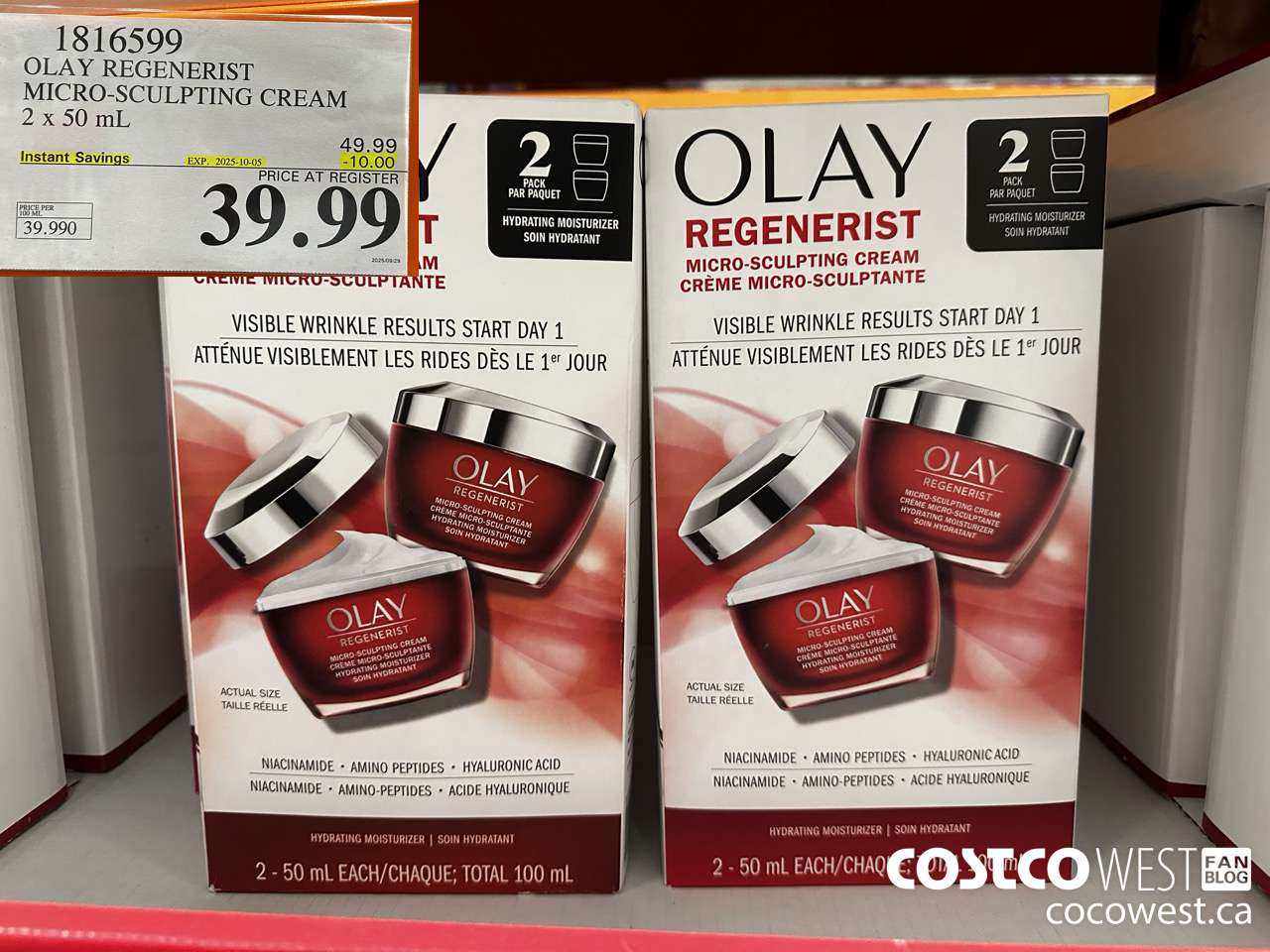 1816599 OLAY REGENERIST 2 X 50ML ($10.00 INSTANT SAVINGS EXPIRES ON 2025-10-05) $39.99