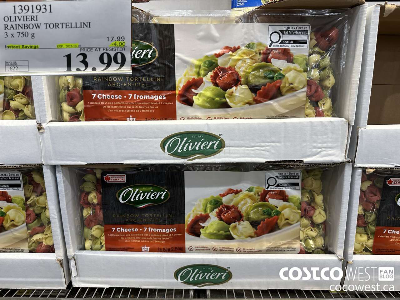 1391931 OLIVIERI RAINBOW TORTELLINI 3 x 750 g ($4.00 INSTANT SAVINGS EXPIRES ON 2025-10-19) $13.99