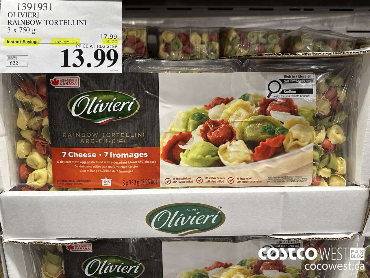 1391931 OLIVIERI RAINBOW TORTELLINI 3 x 750 g ($4.00 INSTANT SAVINGS EXPIRES ON 2025-10-19) $13.99