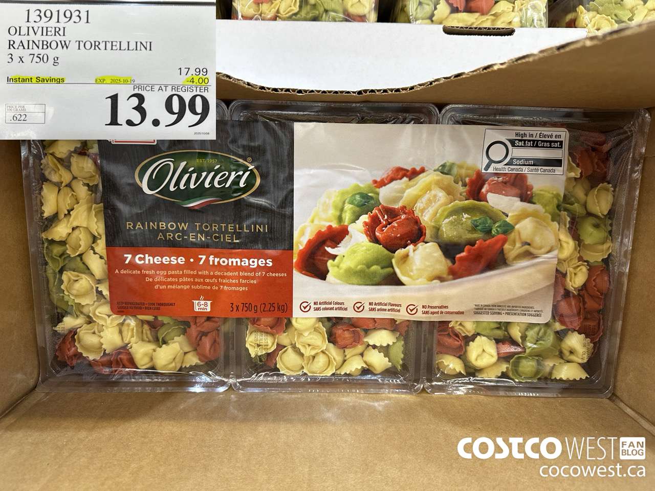 1391931 OLIVIERI RAINBOW TORTELLINI 3 x 750 g ($4.00 INSTANT SAVINGS EXPIRES ON 2025-10-19) $13.99