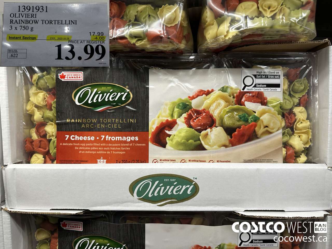 1391931 OLIVIERI RAINBOW TORTELLINI 3 x 750 g ($4.00 INSTANT SAVINGS EXPIRES ON 2025-10-19) $13.99