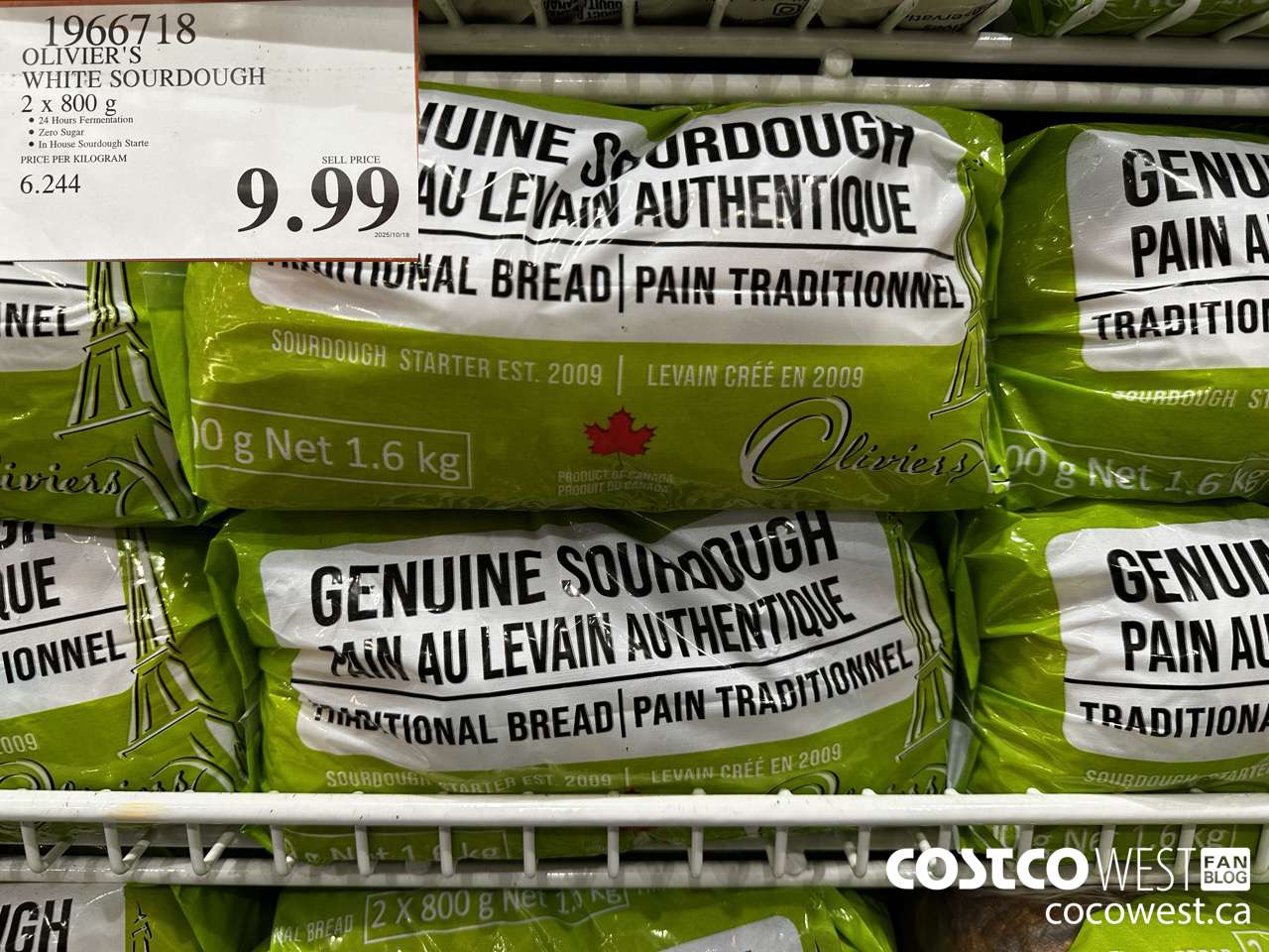 1966718 OLIVIER'S WHITE SOURDOUGH 2 X 800G $9.99