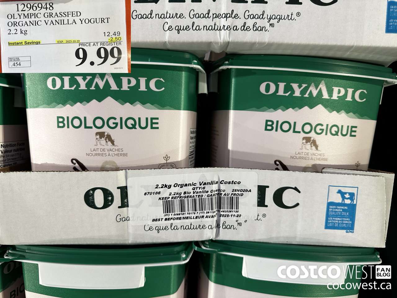 1296948 OLYMPIC GRASSFED ORGANIC VANILLA YOGURT 2.2KG ($2.50 INSTANT SAVINGS EXPIRES ON 2025-10-19) $9.99