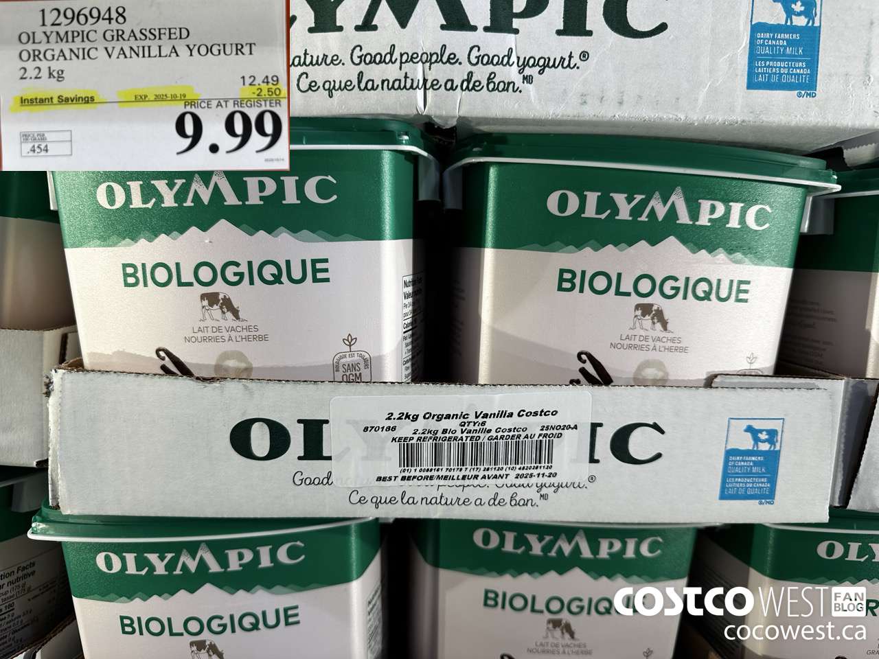 1296948 OLYMPIC GRASSFED ORGANIC VANILLA YOGURT 2.2KG ($2.50 INSTANT SAVINGS EXPIRES ON 2025-10-19) $9.99