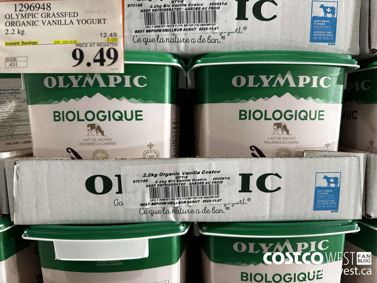 1296948 OLYMPIC GRASSFED ORGANIC VANILLA YOGURT 2.2KG ($3.00 INSTANT SAVINGS EXPIRES ON 2025-10-28) $9.49