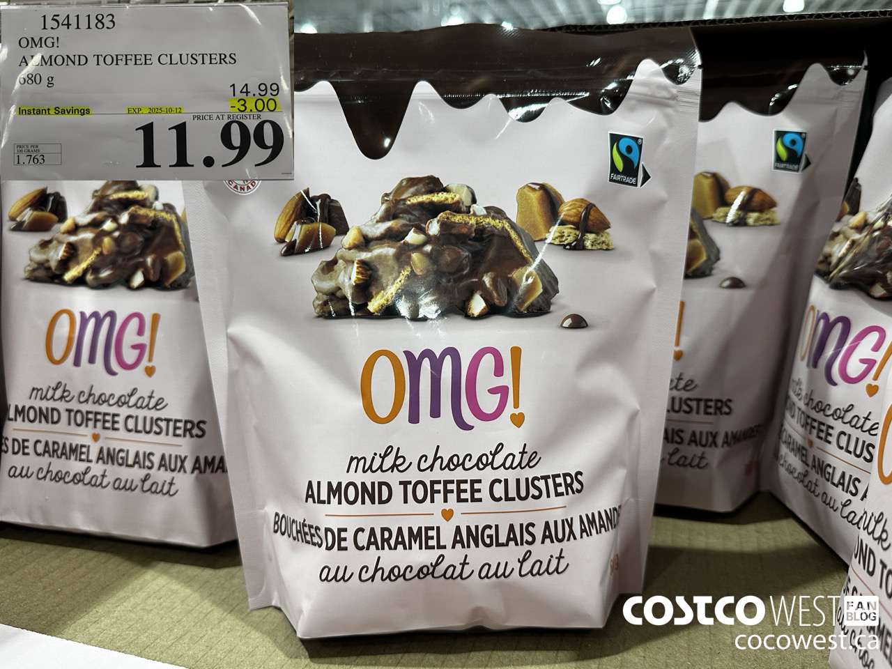 1541183 OMG! ALMOND TOFFEE CLUSTERS 680g  ($3.00 INSTANT SAVINGS EXPIRES ON 2025-10-12) $11.99