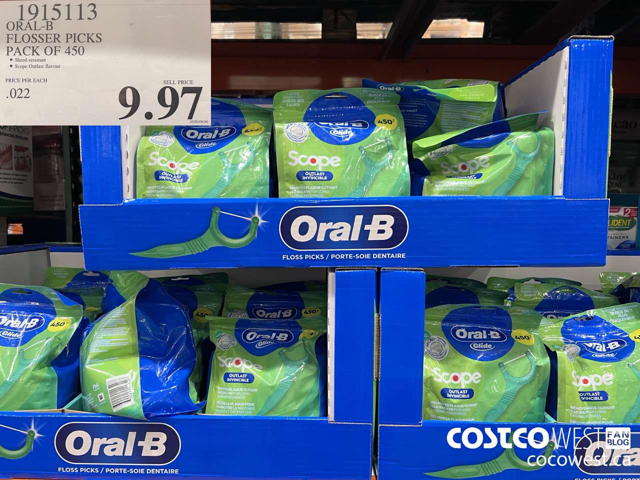 1915113 ORAL-B FLOSSER PCKS 450CT $9.97
