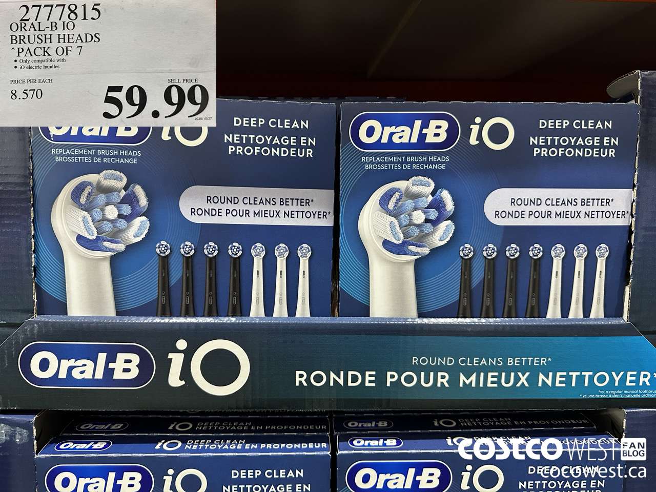 2777815 ORAL-B IO BRUSH HEADS PACK OF 7 $59.99