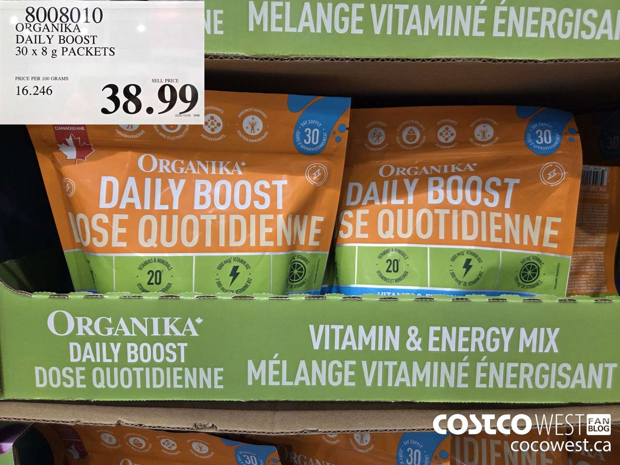 8008010 ORGANIKA DAILY BOOST 30 X 8G PACKETS $38.99