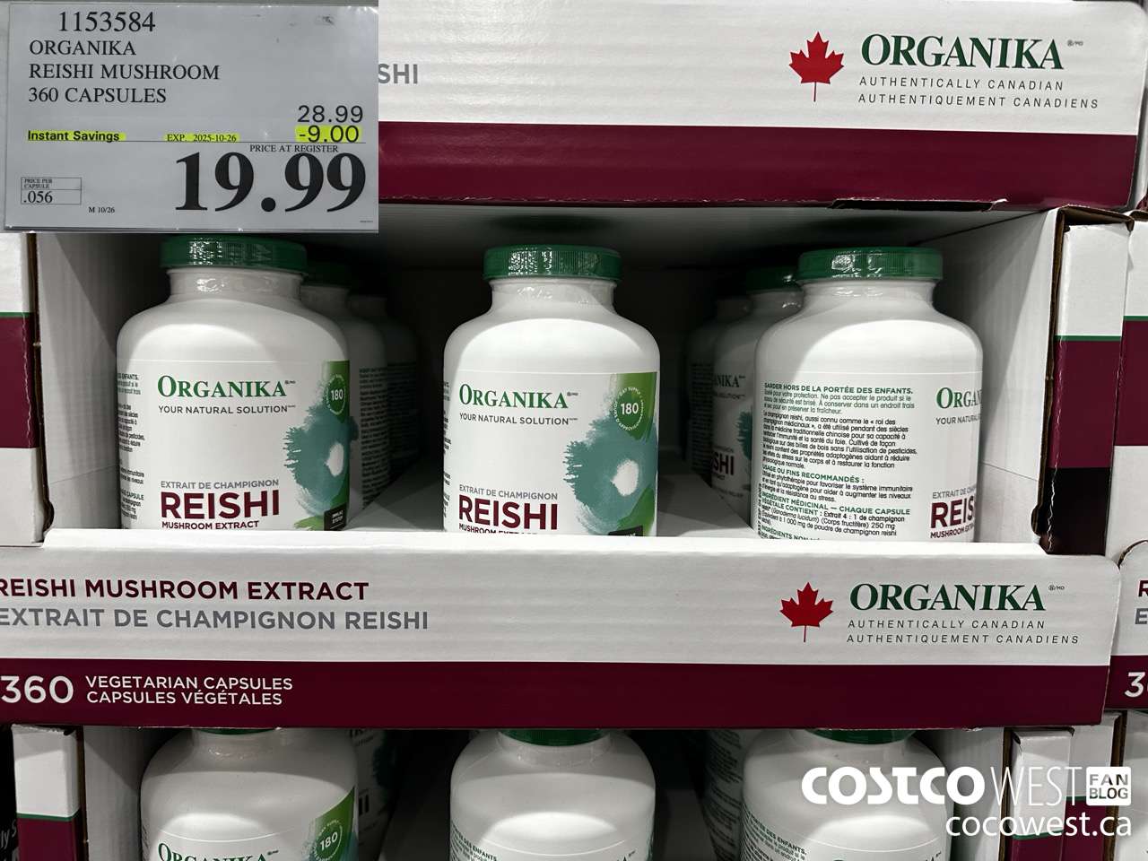 1153584 ORGANIKA REISHI MUSHROOM 360 CAPSULES ($9.00 INSTANT SAVINGS EXPIRES ON 2025-10-26) $19.99