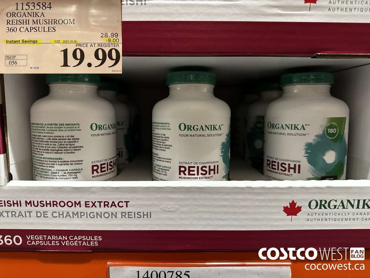1153584 ORGANIKA REISHI MUSHROOM 360 CAPSULES ($9.00 INSTANT SAVINGS EXPIRES ON 2025-10-26) $19.99