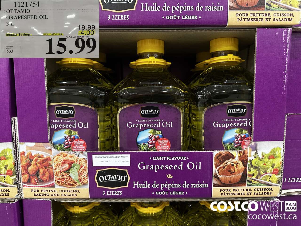 1121754 OTTAVIO GRAPESEED OIL 3 L ($4.00 INSTANT SAVINGS EXPIRES ON 2025-11-09) $15.99