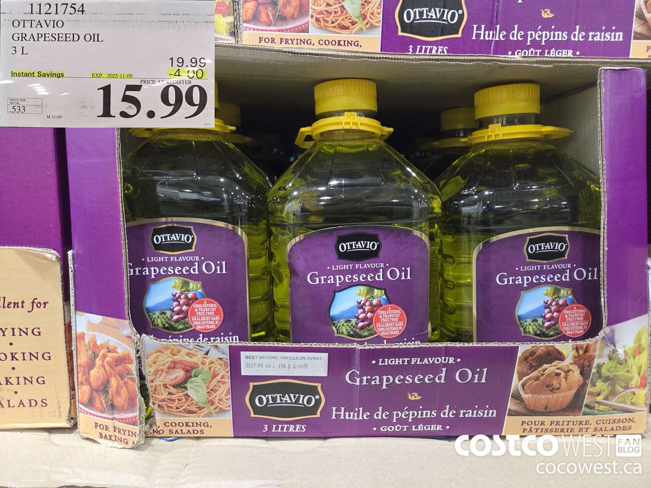 1121754 OTTAVIO GRAPESEED OIL 3 L ($4.00 INSTANT SAVINGS EXPIRES ON 2025-11-09) $15.99