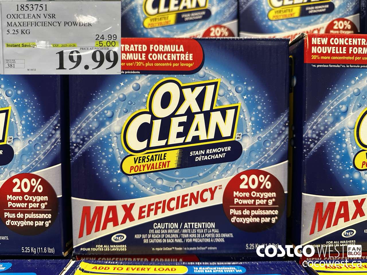 1853751 OXICLEAN VSR MAXEFFICIENCY POWDER 5.25KG ($5.00 INSTANT SAVINGS EXPIRES ON 2025-10-26) $19.99