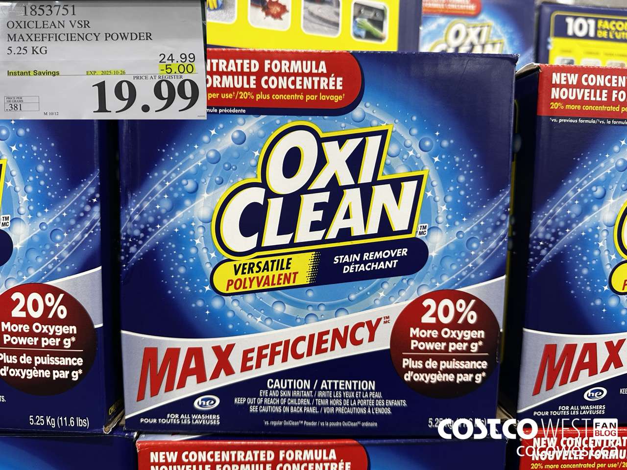 1853751 OXICLEAN VSR MAXEFFICIENCY POWDER 5.25KG ($5.00 INSTANT SAVINGS EXPIRES ON 2025-10-26) $19.99