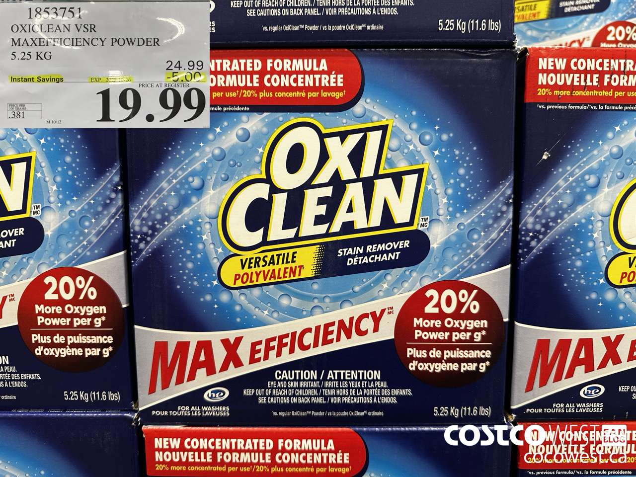 1853751 OXICLEAN VSR MAXEFFICIENCY POWDER 5.25KG ($5.00 INSTANT SAVINGS EXPIRES ON 2025-10-26) $19.99