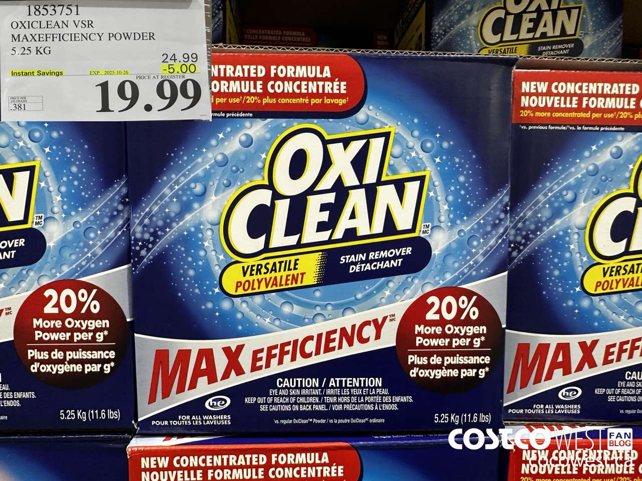 1853751 OXICLEAN VSR MAXEFFICIENCY POWDER 5.25KG ($5.00 INSTANT SAVINGS EXPIRES ON 2025-10-26) $19.99