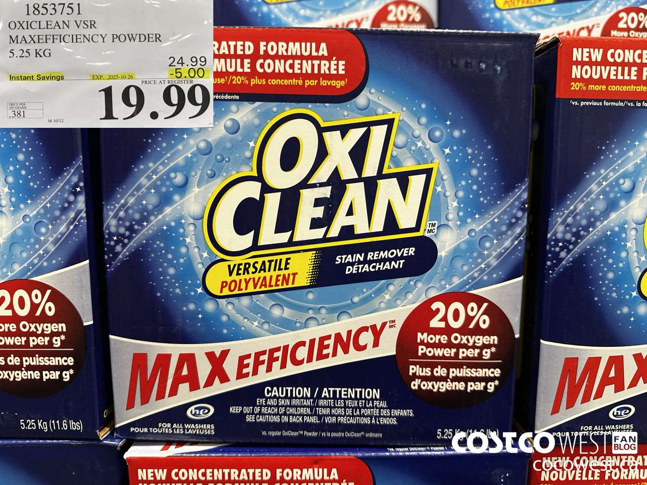 1853751 OXICLEAN VSR MAXEFFICIENCY POWDER 5.25KG ($5.00 INSTANT SAVINGS EXPIRES ON 2025-10-26) $19.99