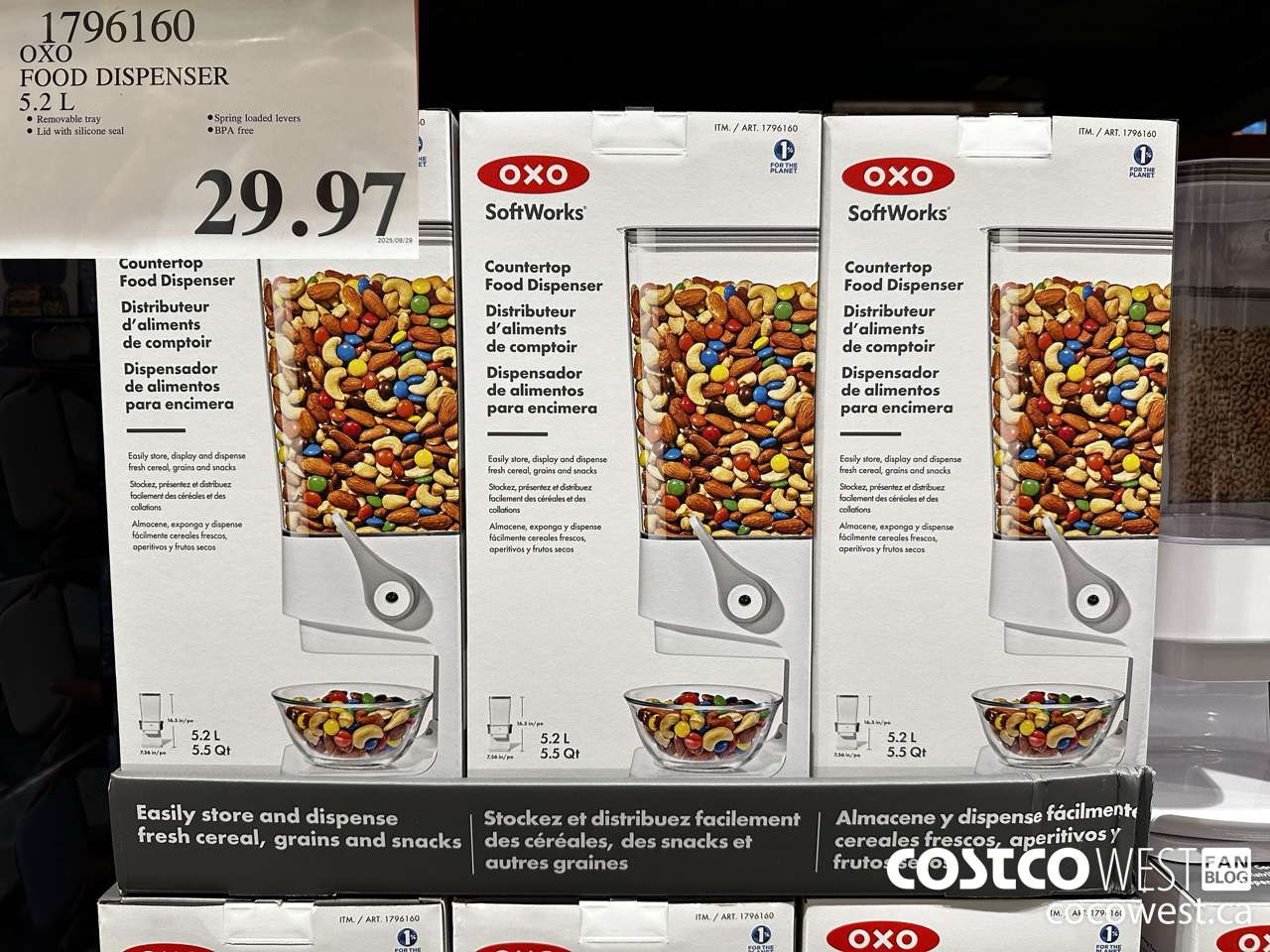 1796160 OXO FOOD DISPENSER 5.2L $29.97