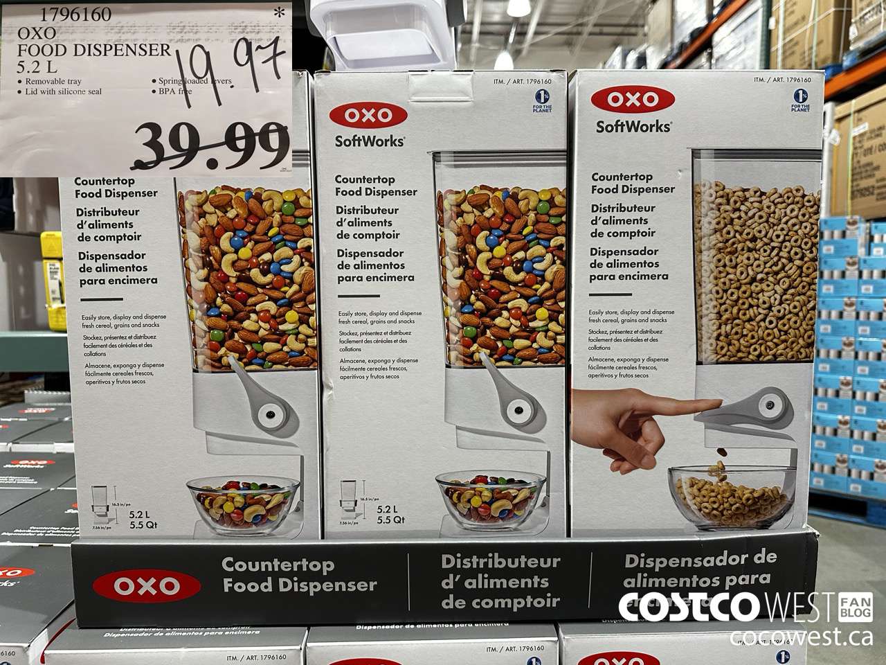 1796160 OXO FOOD DISPENSER 5.2L $19.97