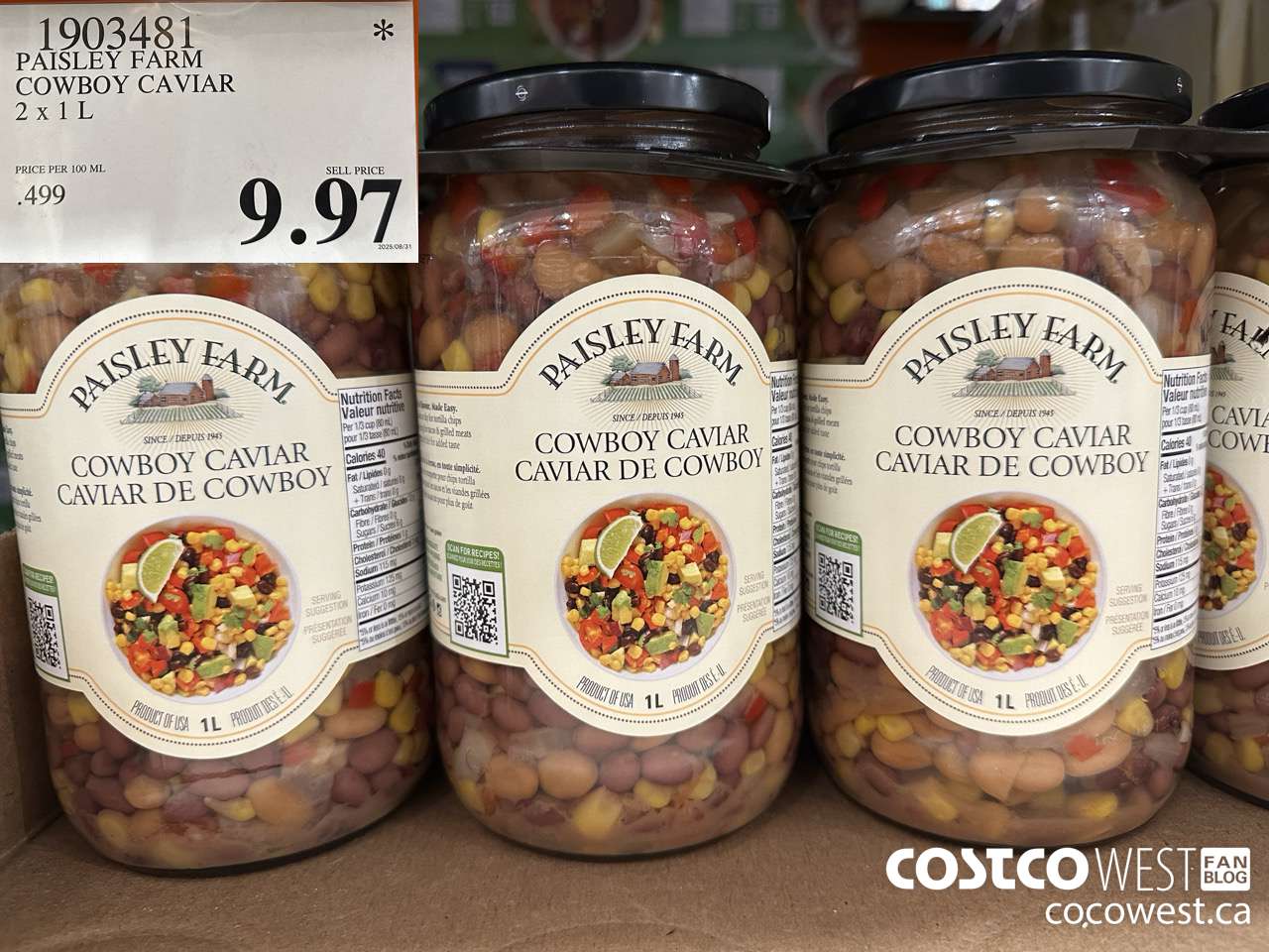 1903481 PAISLEY FARM COWBOY CAVIAR 2 X 1L $9.97