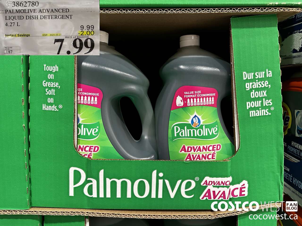 3862780 PALMOLIVE ADVANCED LIQUID DISH DETERGENT 4.27 L ($2.00 INSTANT SAVINGS EXPIRES ON 2025-10-27) $7.99