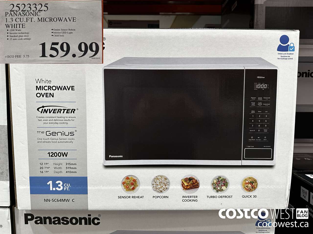 2523325 PANASONIC 1.3 CU FT MICROWAVE WHITE $159.99