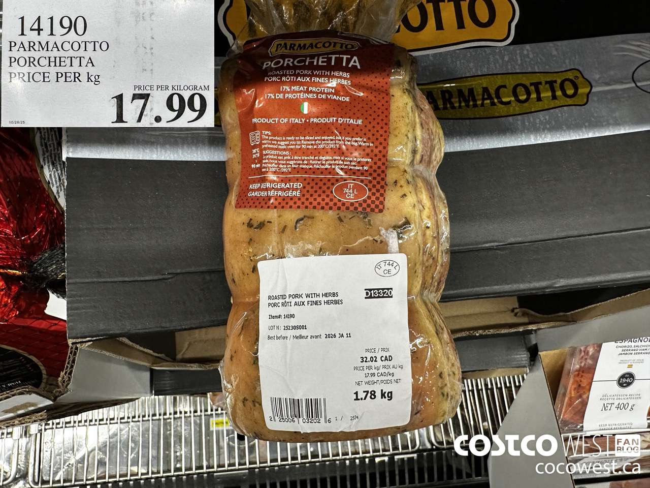 14190 PARMACOTTO PORCHETTA PRICE PER KG $17.99