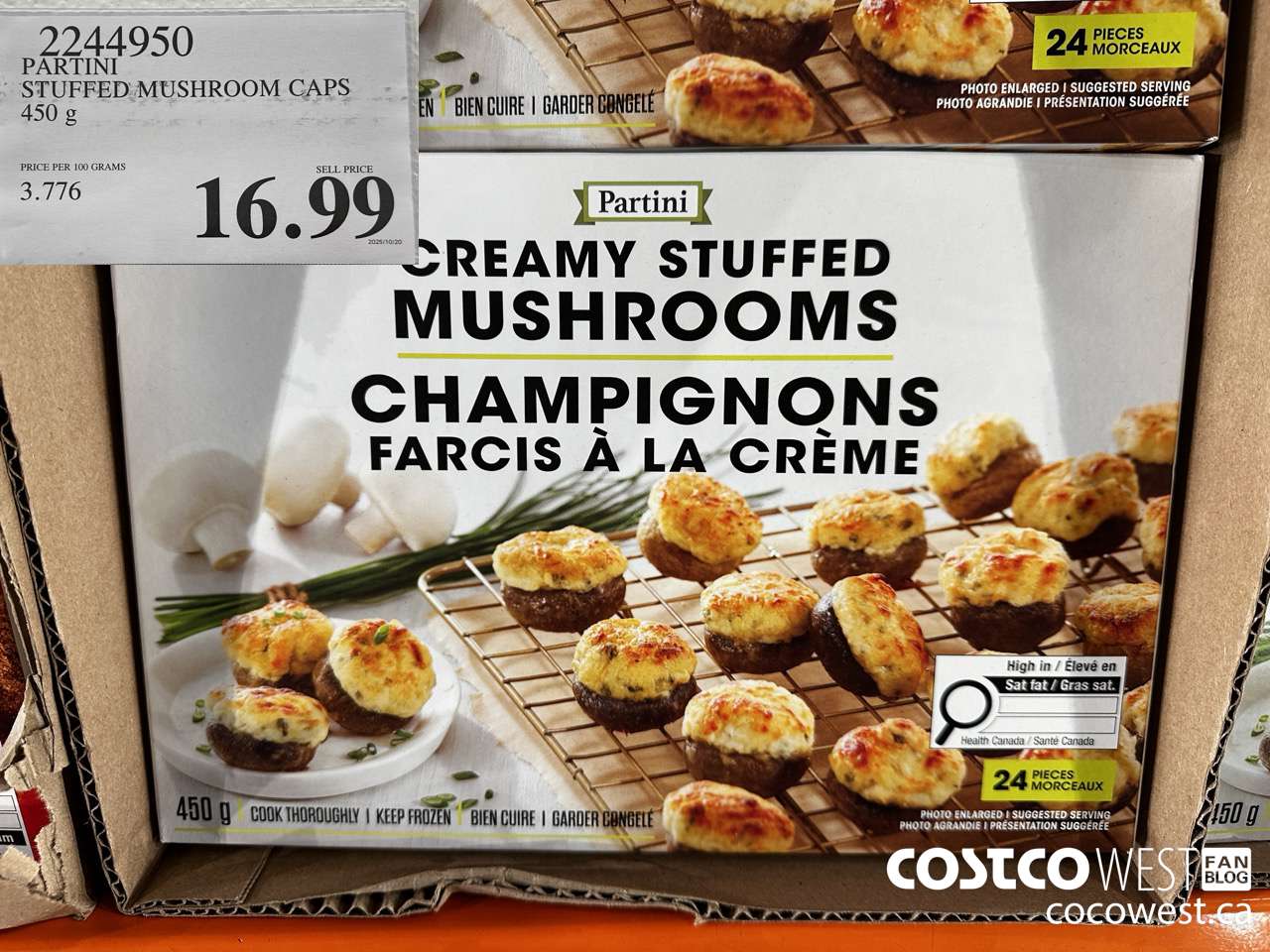 2244950 PARTINI STUFFED MUSHROOM CAPS 450G $16.99