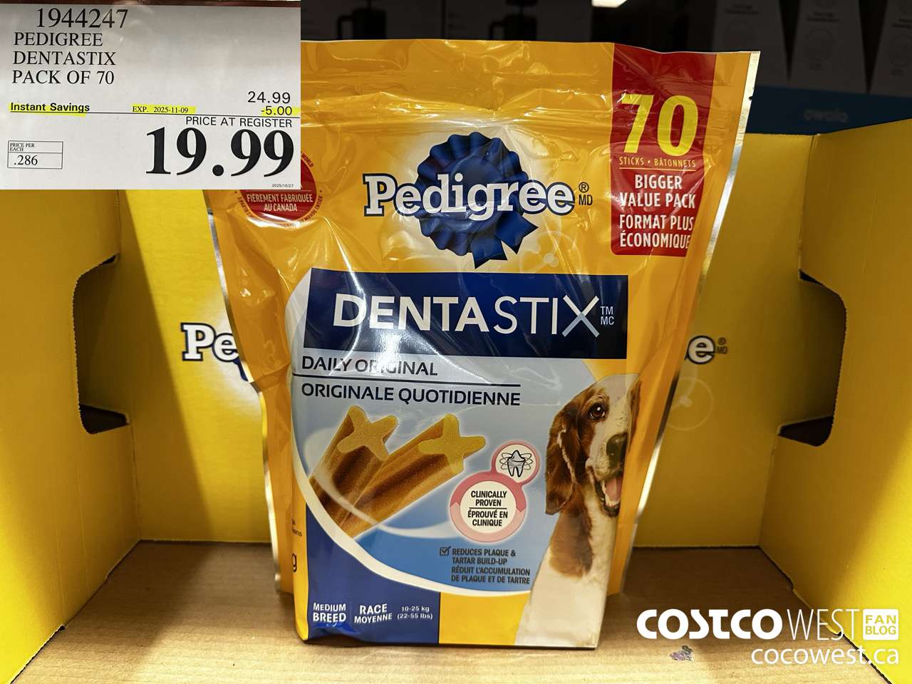 1944247 PEDIGREE DENTASTIX PACK OF 70 ($5.00 INSTANT SAVINGS EXPIRES ON 2025-11-09) $19.99