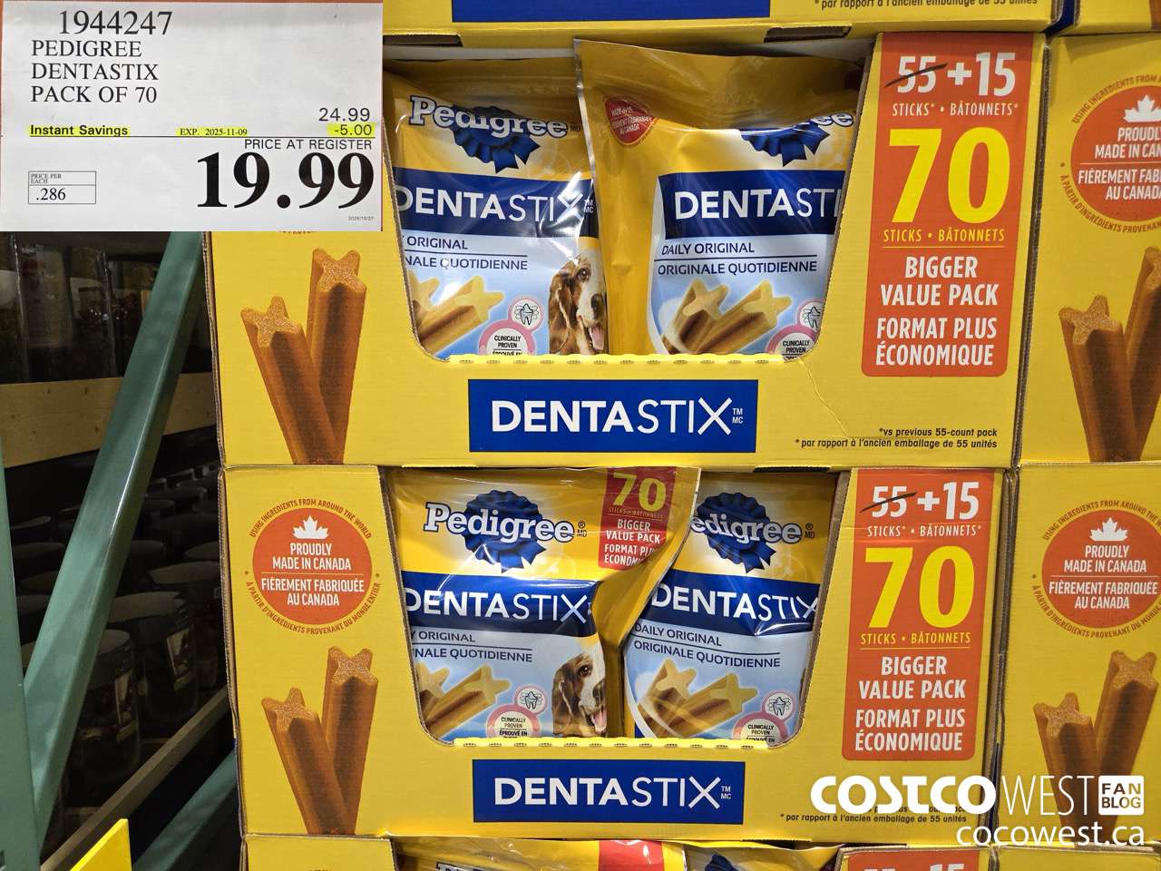 1944247 PEDIGREE DENTASTIX PACK OF 70 ($5.00 INSTANT SAVINGS EXPIRES ON 2025-11-09) $19.99