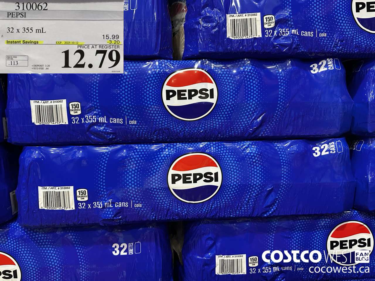 310062 PEPSI 32 X 355 ML ($3.20 INSTANT SAVINGS EXPIRES ON 2025-10-12) $12.79
