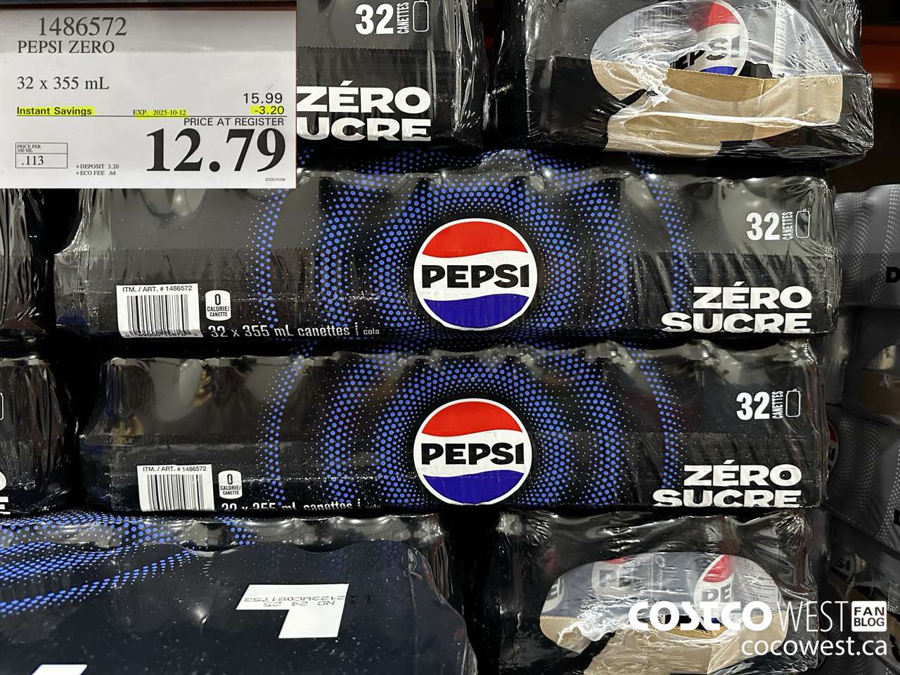 1486572 PEPSI ZERO 32 x 355 mL ($3.20 INSTANT SAVINGS EXPIRES ON 2025-10-12) $12.79