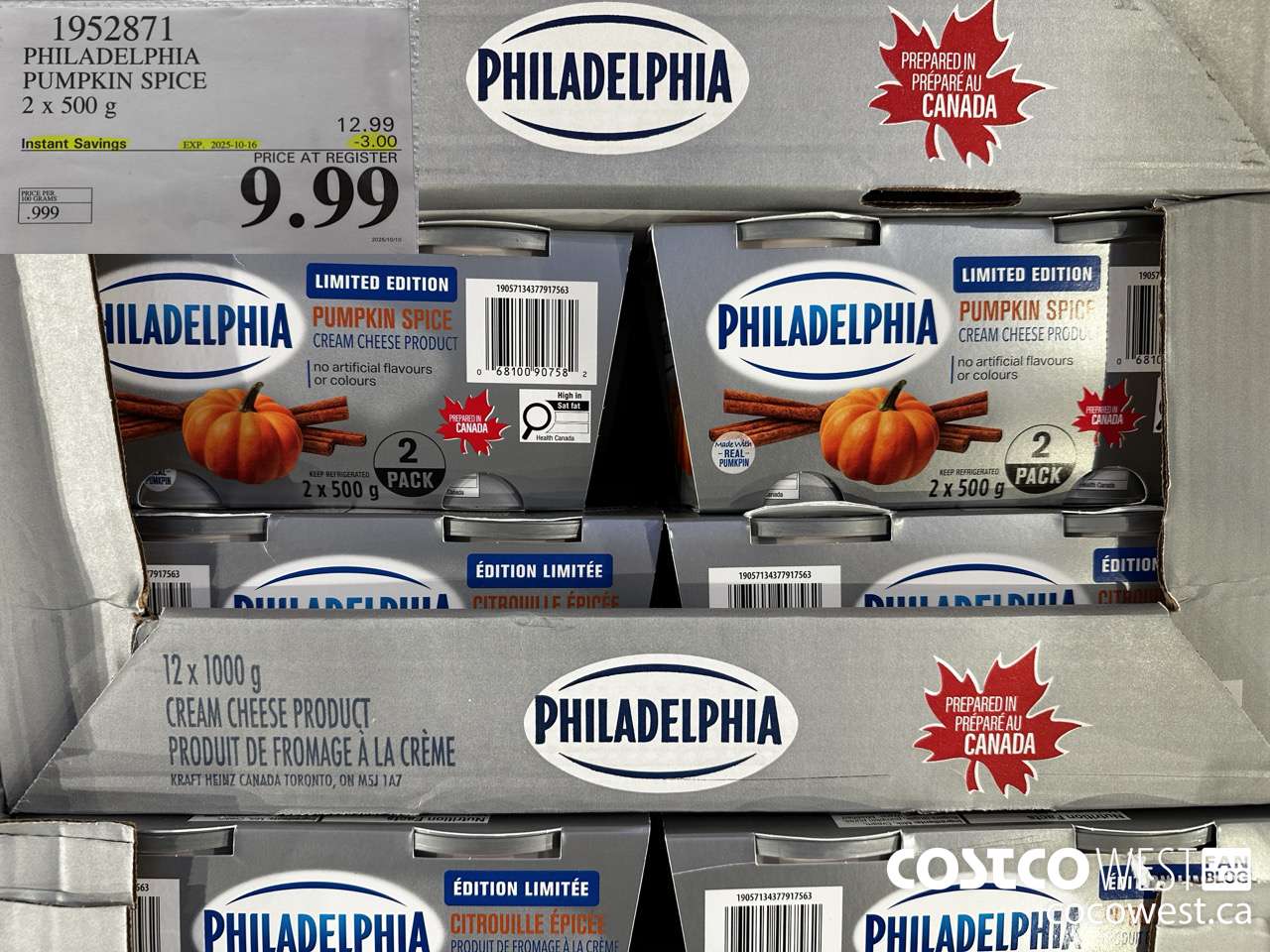 1952871 PHILADELPHIA PUMPKIN SPICE 2 X 500G ($3.00 INSTANT SAVINGS EXPIRES ON 2025-10-16) $9.99