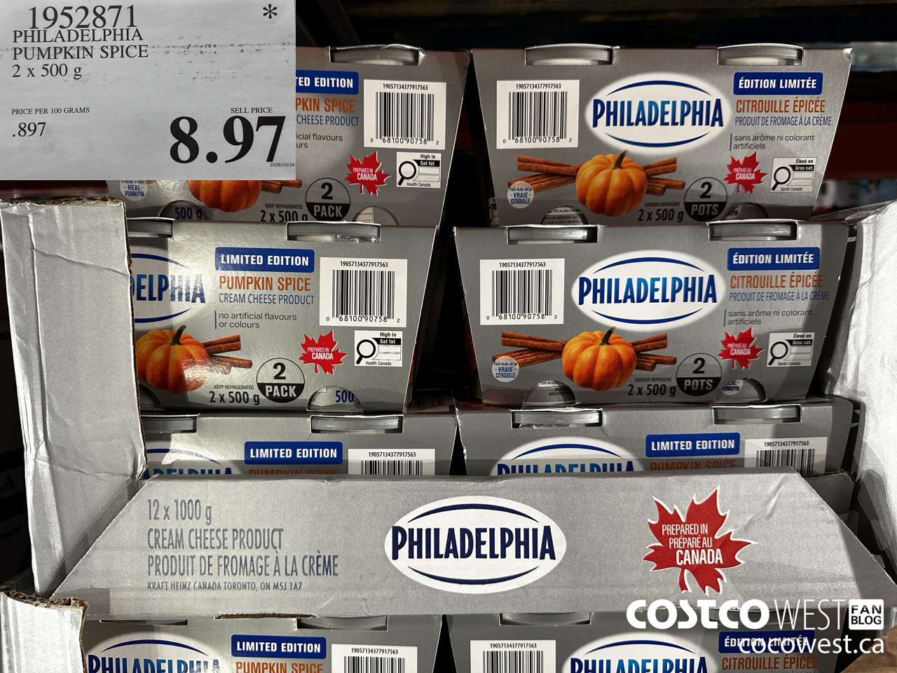 1952871 PHILADELPHIA PUMPKIN SPICE 2 X 500G $8.97