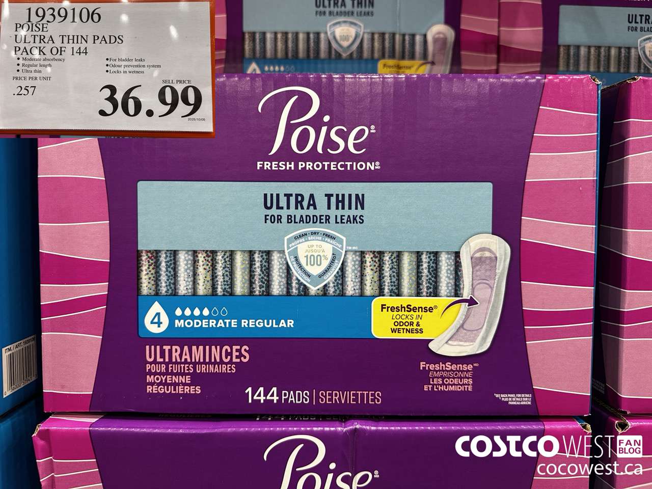 1939106 POISE ULTRA THIN PADS PACK OF 144 $36.99