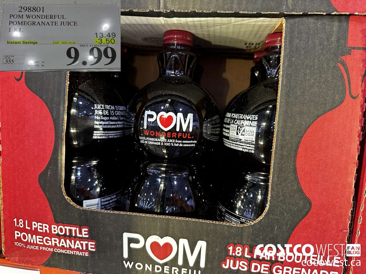 298801 POM WONDERFUL POMEGRANATE JUICE 1.8 L ($3.50 INSTANT SAVINGS EXPIRES ON 2025-10-26) $9.99