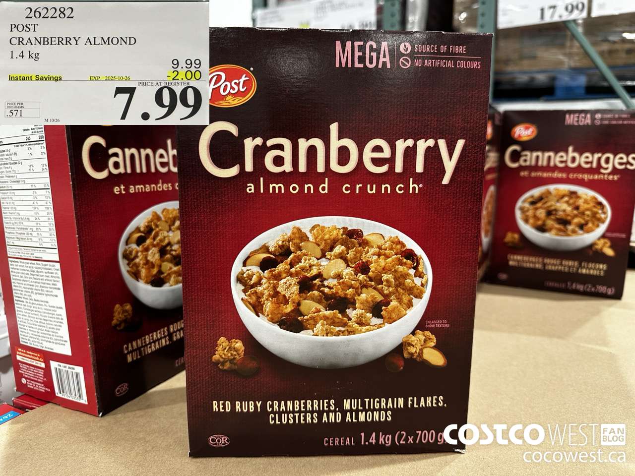 262282 POST CRANBERRY ALMOND CRUNCH 1.4 kg ($2.00 INSTANT SAVINGS EXPIRES ON 2025-10-26) $7.99