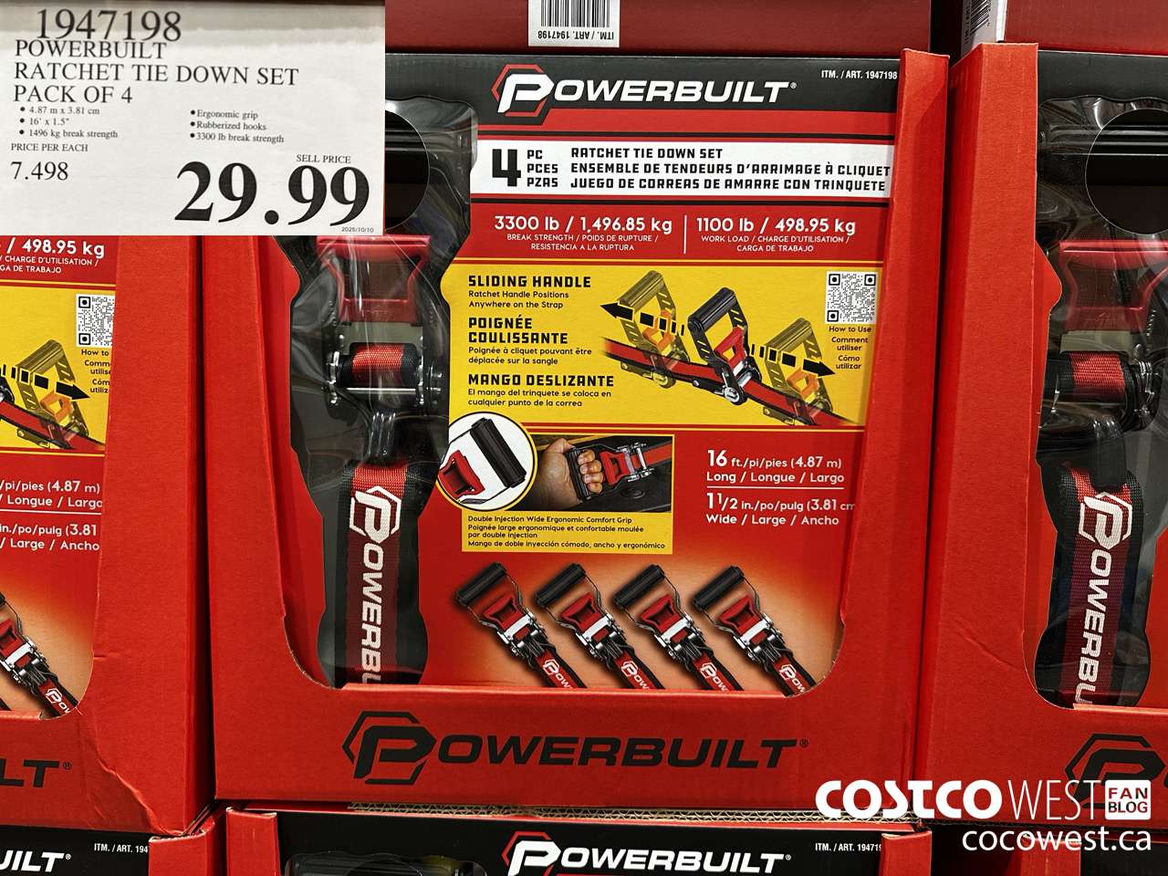 1947198 POWERBUILT RATCHET TIE DOWN SET PACK OF 4 $29.99