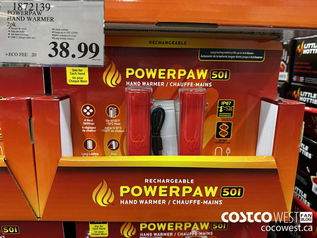 1872139 POWERPAW 501 RECHARGEABLE HAND WARMERS 2PK $38.99