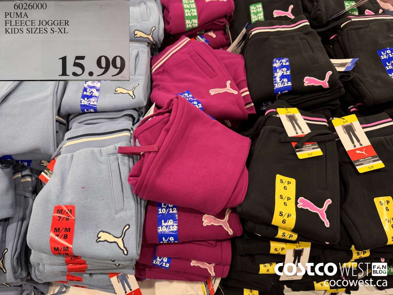 6026000 PUMA FLEECE JOGGER KIDS SIZES S-XL $15.99